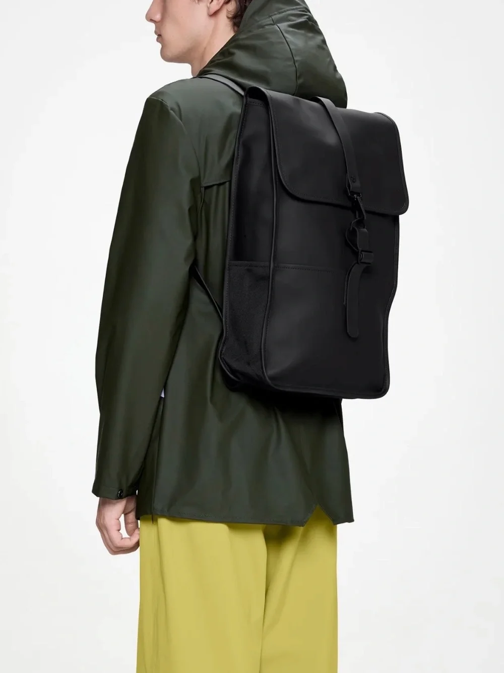 Rains Matte Black Minimalist Backpack